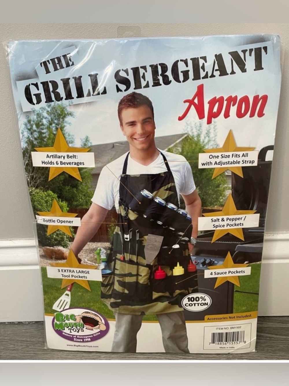 The Grill Sergeant Green Camo Apron BBQ Grilling Cooking Funny Novelty Gift New